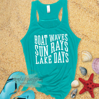 Boat Waves Sun Rays Lake Days Ladies Tank