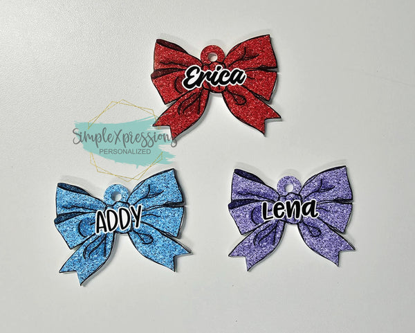 Personalized Glitter Bow Bag Tag