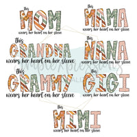 This Mom/Mama/Grandma wears her heart on her sleeve- Personalized with kids names